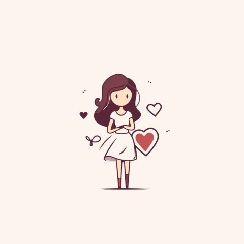 Cute little girl with heart. Vector illustration in cartoon styl