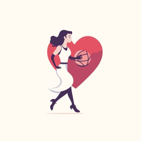 Couple in love holding a basketball ball. Vector flat illustrati