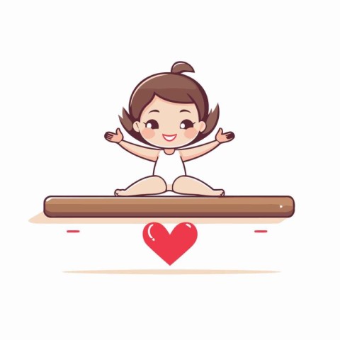 Cute little girl sitting on the floor with heart. Vector illustr