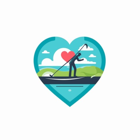 Fishing vector icon. Flat illustration of fishing man with rod i