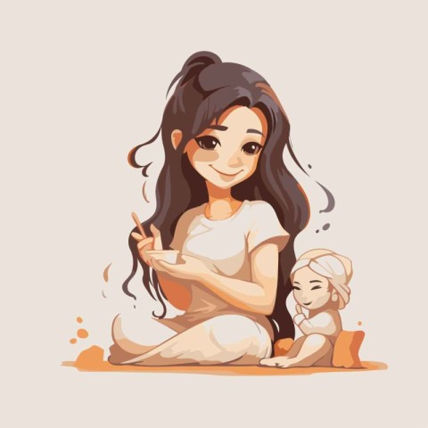 Beautiful young mother playing with her little daughter. Vector