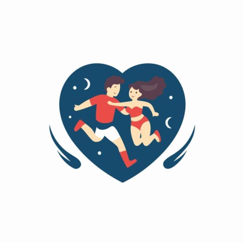 Couple in love running in the shape of a heart. Vector illustrat