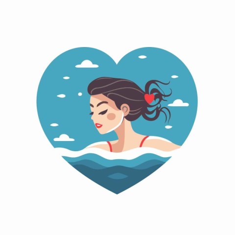 Vector illustration of a woman swimming in the pool in the heart