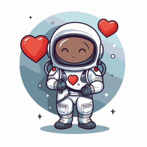 Cute little astronaut holding heart. Vector illustration. Cartoo