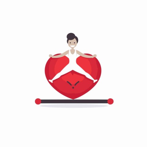 Man doing yoga on a red heart. Flat style vector illustration.