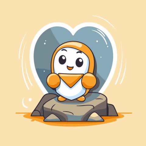 Cute penguin sitting on the rock. Vector cartoon character illus