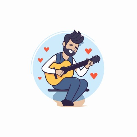 Man playing guitar. Vector illustration in flat style. Isolated