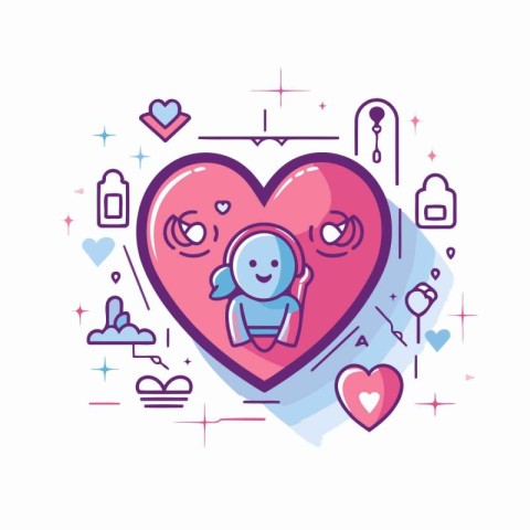 Valentine's day concept. Vector illustration in line style.