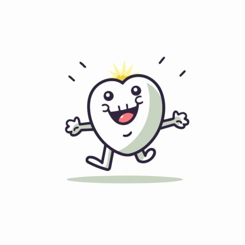 Cute smiling heart character running and jumping. Vector flat ca