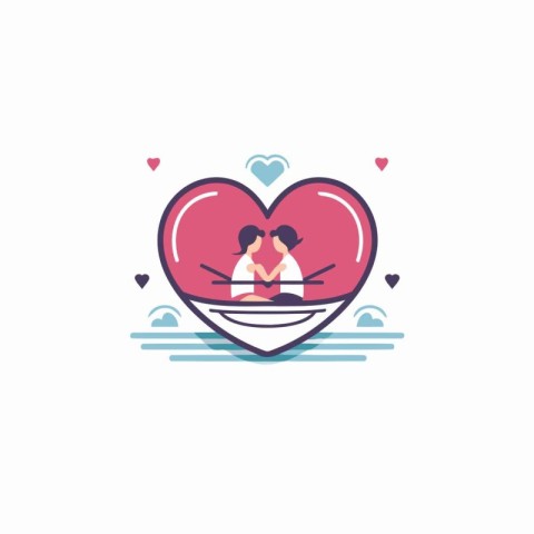 Couple in love with heart. Vector illustration in flat style.