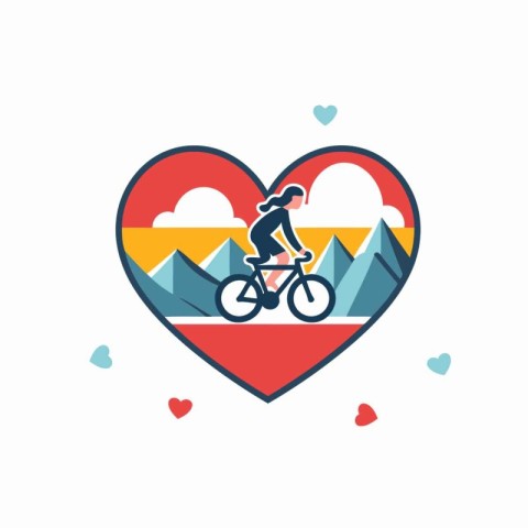 Cyclist in the heart. Flat design. Vector illustration.