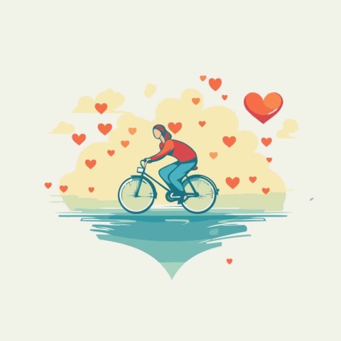 Bicyclist in love. vector illustration in flat style.