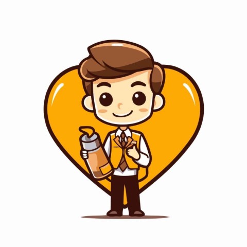 Businessman holding bottle of water in heart shape. Vector illus