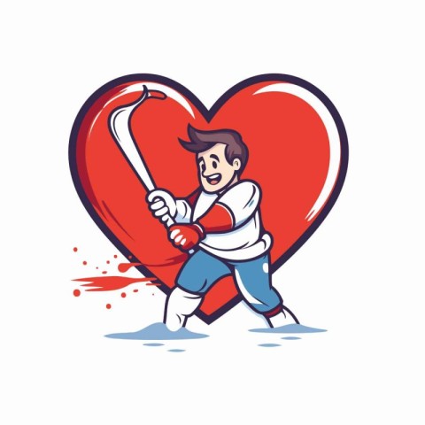 Vector illustration of a cartoon hockey player holding a hockey