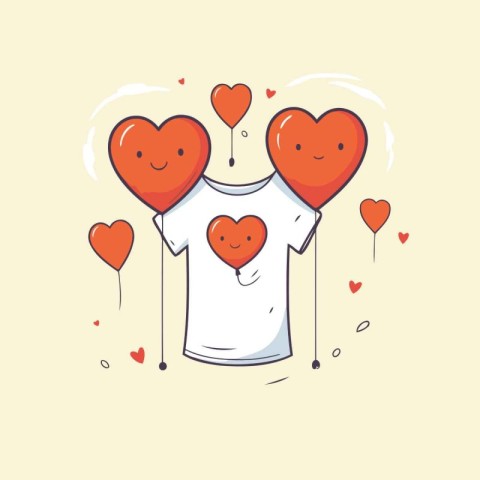 Cute vector illustration of a t-shirt with hearts and balloons