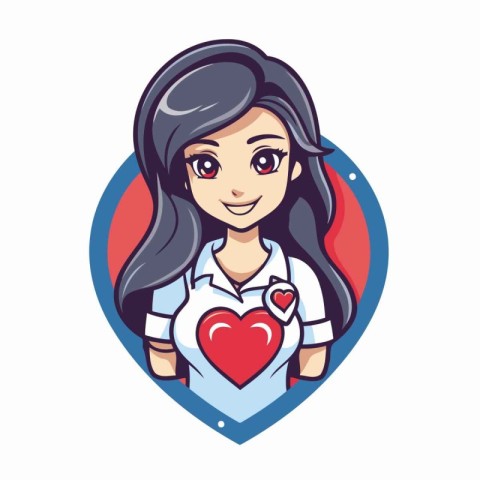 Cute girl with a heart in her hand. Vector illustration.