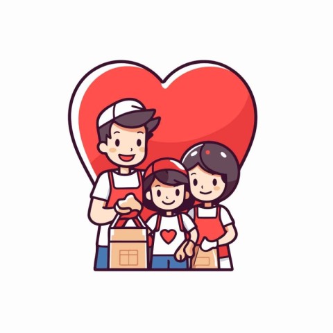 Cute family in love with red heart. Vector illustration in carto