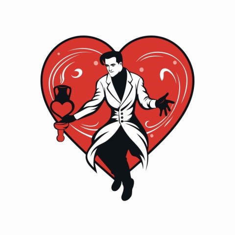 Valentine's day. Vector illustration of a man in a suit with a r