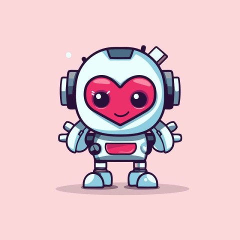 Cute robot with headphones. Cute cartoon character. Vector illus