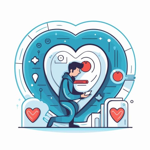 Valentine's day greeting card with man in love and heart. Vector