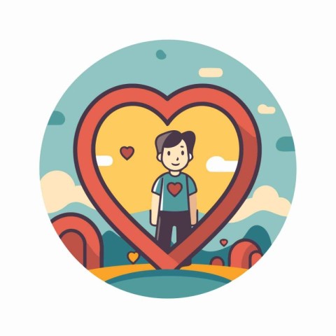 Boy in heart shape. Vector illustration in flat style. Love conc