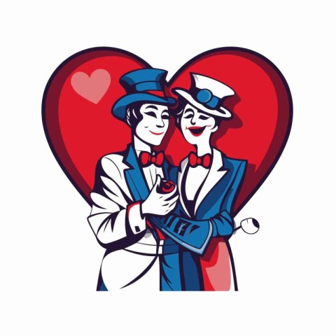 Pilot and stewardess with heart cartoon vector illustration grap