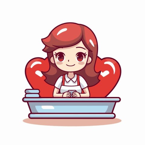 Cute little girl sitting in the bathtub with red heart vector il