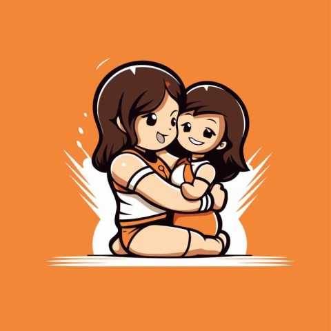 Mother and daughter hugging each other. Vector illustration on a