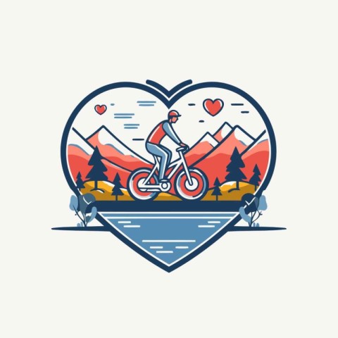 Mountain biking logo in the shape of a heart. Vector illustratio