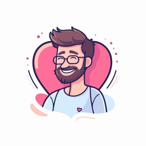 Man with glasses and beard in love. Vector illustration in carto