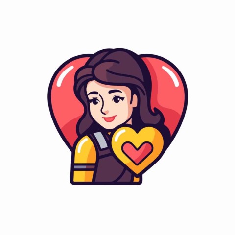 Lovely girl with heart. Valentine's day concept. Vector illustra