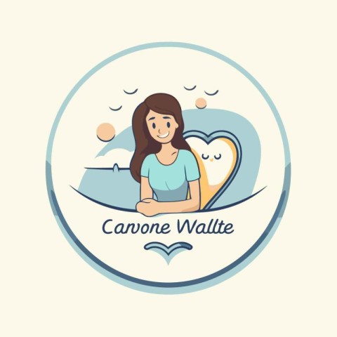 Vector illustration of a girl in a blue T-shirt with a heart.