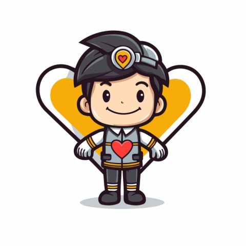 Cute boy pilot with heart character cartoon vector illustration