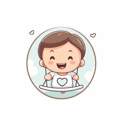 Cute little boy holding a plate with heart. Vector illustration.