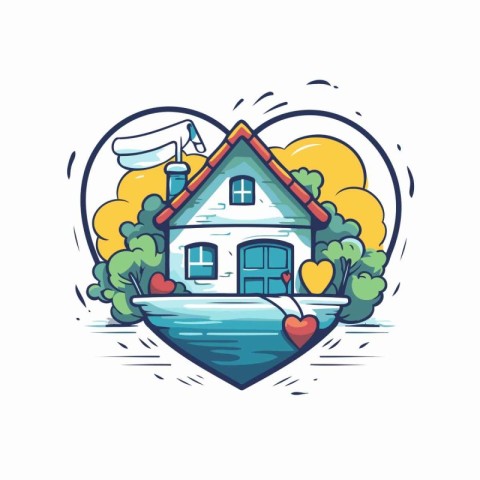 Lovely house in the shape of a heart. Vector illustration.