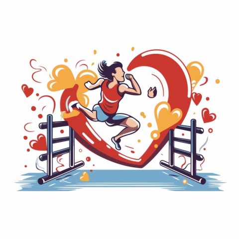 Sportive man running in the heart shape. Vector illustration for