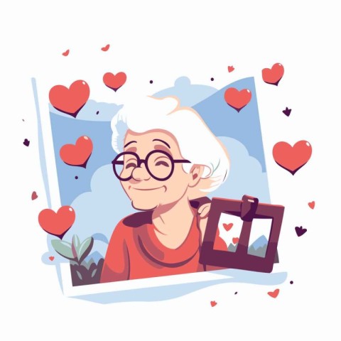 Elderly woman in love. Vector illustration in cartoon style.