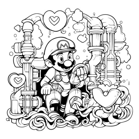 Black and White Cartoon Illustration of a Plumber or Plumber Fix