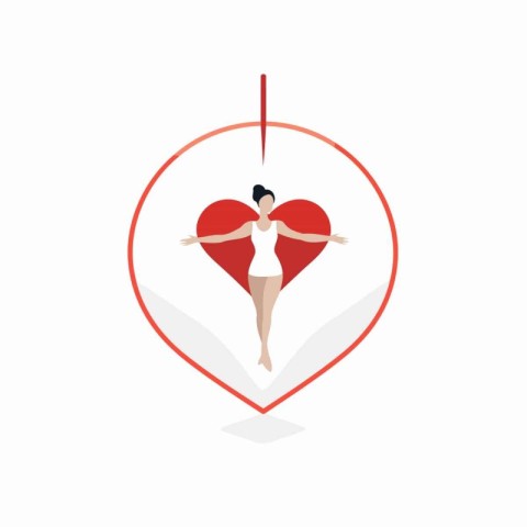 Woman in a swimsuit on a red heart. Vector illustration.