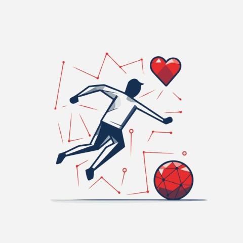 Man running with heart and ball. Vector illustration in flat sty