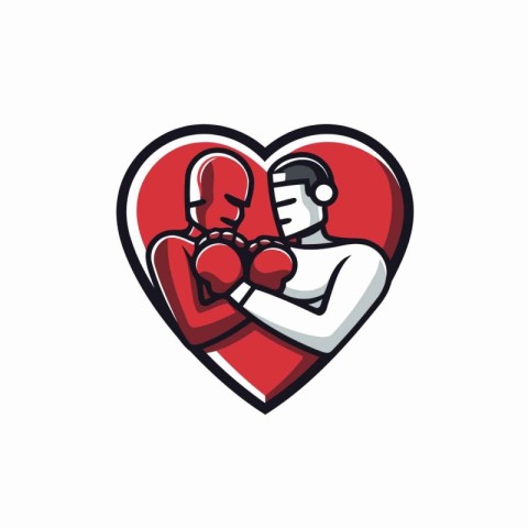 Vector illustration of a boxer with boxing gloves in a heart sha