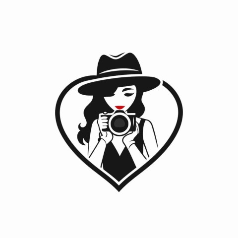 Illustration of a female photographer holding a camera in a hear