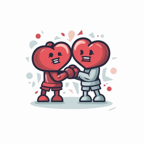 Valentine's day greeting card with two happy red hearts. Vector