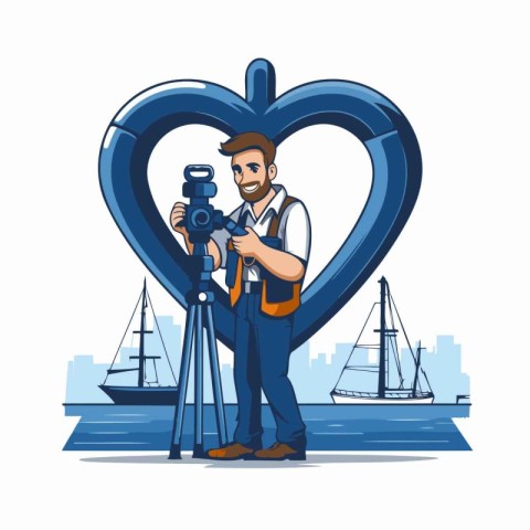 Photographer with camera in heart shape on city background vecto