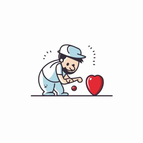 Cleaning Service Worker Cleaning Heart Icon. Flat Vector Illustr