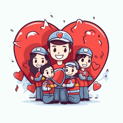 Happy family in love. Father. mother and children. Vector illust