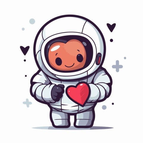 Cute cartoon astronaut in space suit with heart. Vector illustra