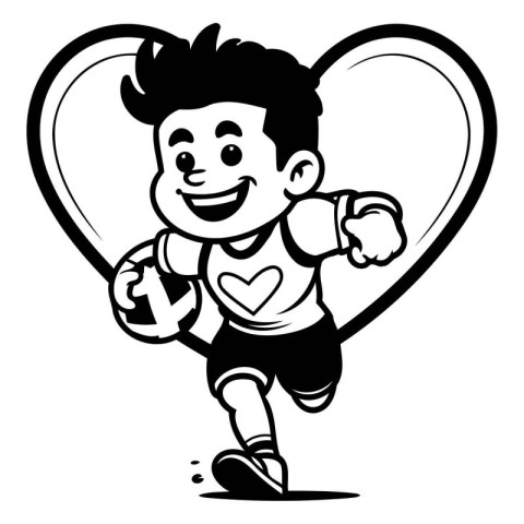 Cartoon Illustration of Boy Running with Heart Shape for Colorin