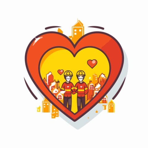 Couple of workers in love on the city background. Vector illustr