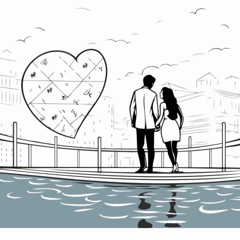 Couple in love on the background of the city. Vector illustratio